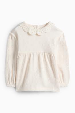 Tričko s dlouhým rukávem pro miminka s háčkovanou aplikací - strukturované