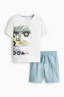 Stavební stroje - souprava - tričko s krátkým rukávem a šortky - 2dílná