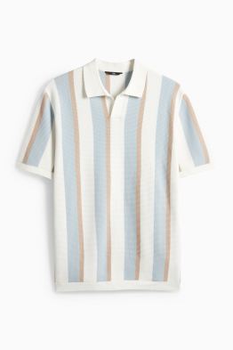 Tricou polo din tricot - regular fit - cu dungi - structurat