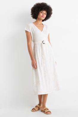 Vestito fit & flare con cintura - a fiori - tessuto tramato