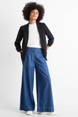 Pantaloni de stofă - talie înaltă - wide leg - aspect de jeans