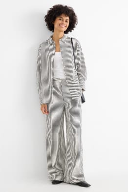 Pantalon de toile - high waist - wide leg - à rayures