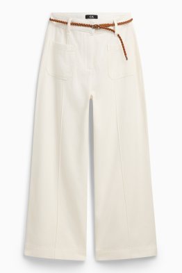 Crop Stoffhose mit Gürtel - Mid Waist - Wide Leg