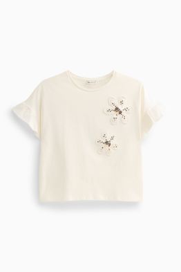 Blume - Kurzarmshirt - Glanz-Effekt