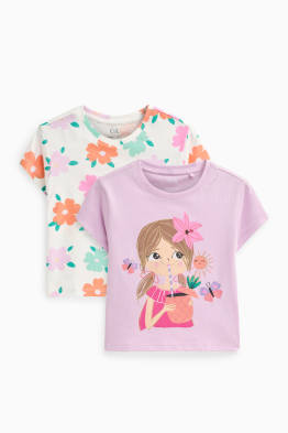 Confezione da 2 - bambina e fiore - maglia a maniche corte