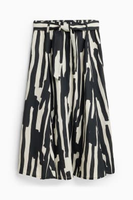Rock mit Gürtel - Leinen-Mix - gemustert