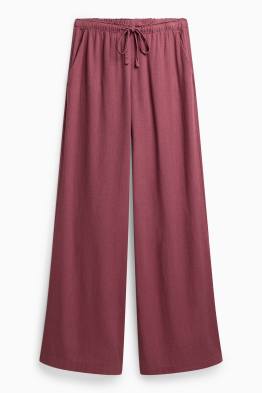 Stoffhose mit Leinen-Anteil - High Waist - Wide Leg