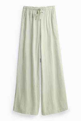 Stoffhose mit Leinen-Anteil - High Waist - Wide Leg