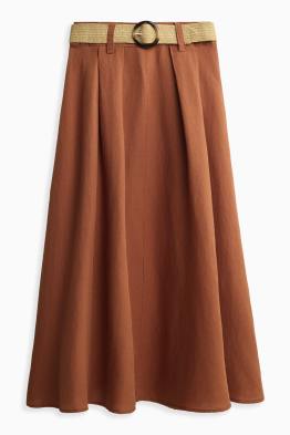 Rock mit Gürtel - Leinen-Mix