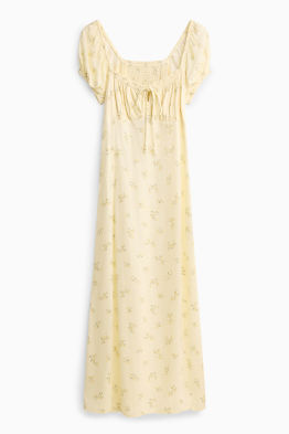 Šaty s rozparkem - s květinovým vzorem - s žabičkováním