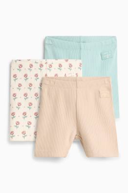 Lot de 3 - petites fleurs - leggings pour bébé - finition côtelée