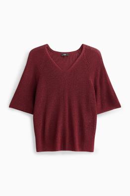 Strickpullover - kurzarm - Glanz-Effekt