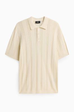 Gebreid poloshirt - relaxed fit - geribd - gestreept