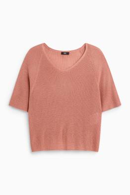 Strickpullover - kurzarm - Glanz-Effekt