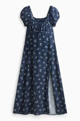 Robe à fente - à fleurs - smockée