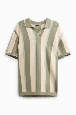 Strick-Poloshirt - Regular Fit - gestreift - strukturiert
