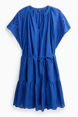 A-Linien Kleid mit V-Ausschnitt - Broderie Anglaise