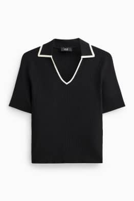 Strickpullover - kurzarm - gerippt