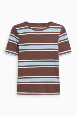 T-Shirt - Slim Fit - gerippt - gestreift