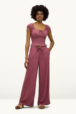 Stoffhose mit Leinen-Anteil - High Waist - Wide Leg