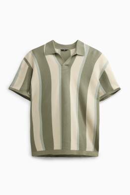 Gebreid poloshirt - regular fit - gestreept - met structuur