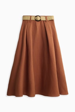 Rock mit Gürtel - Leinen-Mix