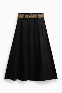 Rock mit Gürtel - Leinen-Mix