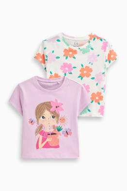 Set van 2 - meisje en bloem - T-shirt