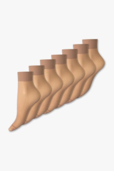 Dames - Set van 7 - fijngebreide sokjes - beige