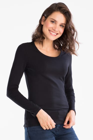 Women - Basic long sleeve T-shirt - organic cotton - black