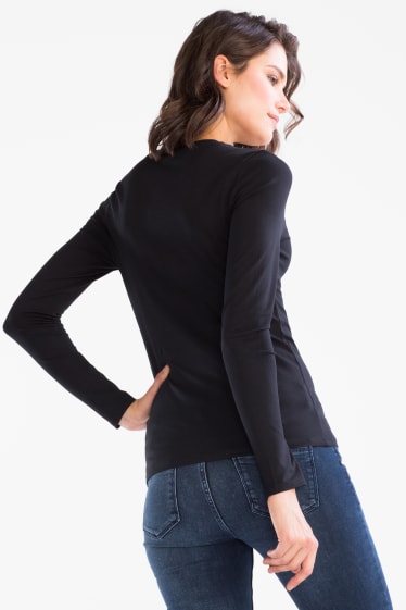 Women - Basic long sleeve T-shirt - organic cotton - black