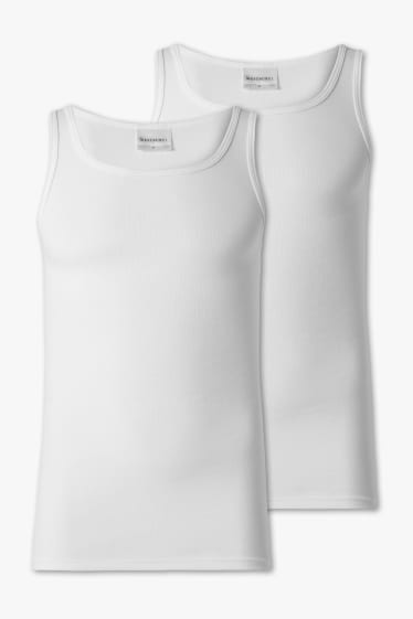 Men - Fine rib vests  - 2-pack - white