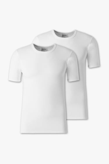 Mężczyźni - T-shirty w drobny prążek - biały