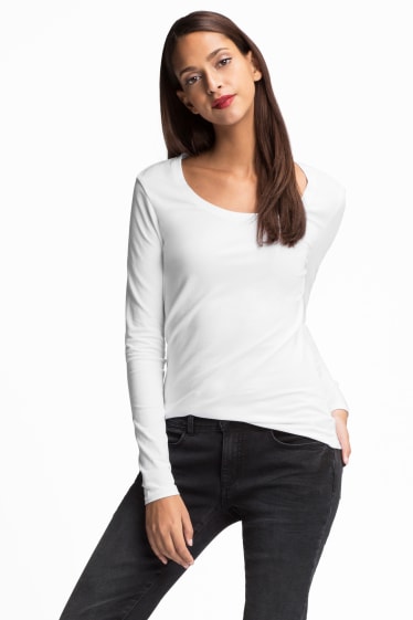 Damen - Basic-Langarmshirt - Bio-Baumwolle - weiß