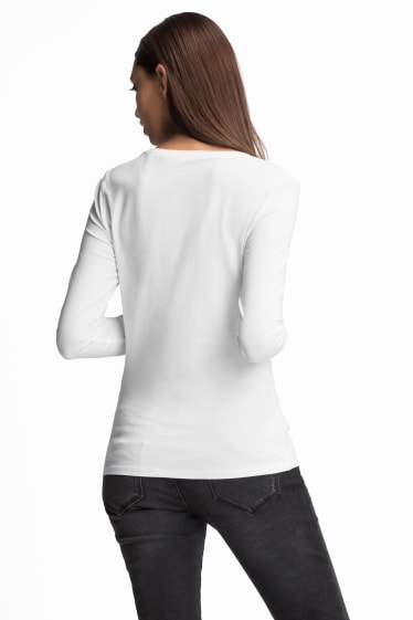Damen - Basic-Langarmshirt - Bio-Baumwolle - weiß