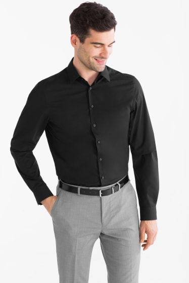 Hombre - Camisa de oficina - slim fit - manga extralarga - de planchado fácil - negro