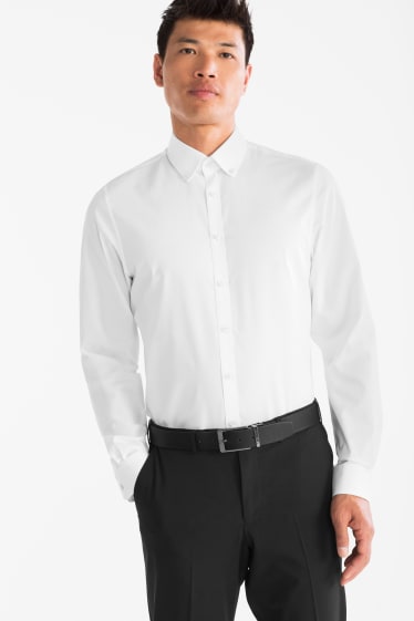 Mężczyźni - Koszula biznesowa - Slim Fit - Przypinany kołnierzyk - biały
