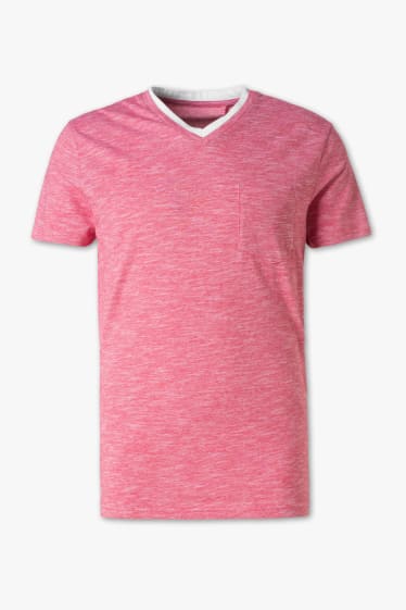 Mężczyźni - T-shirt - w stylu 2 w 1 - biały / czerwony