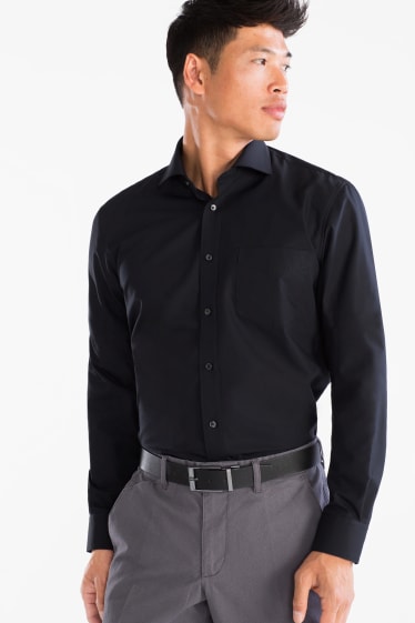 Men - Business shirt - regular fit - cutaway collar - black