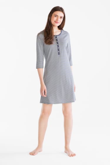 Women - Nightdress  - striped - white / gray