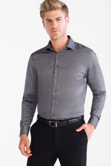 Heren - Business-overhemd - Slim Fit - cutaway - grijs-mix