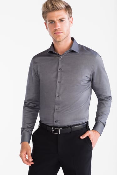 Mężczyźni - Koszula biznesowa – Slim Fit – kołnierzyk włoski - szary-melanż