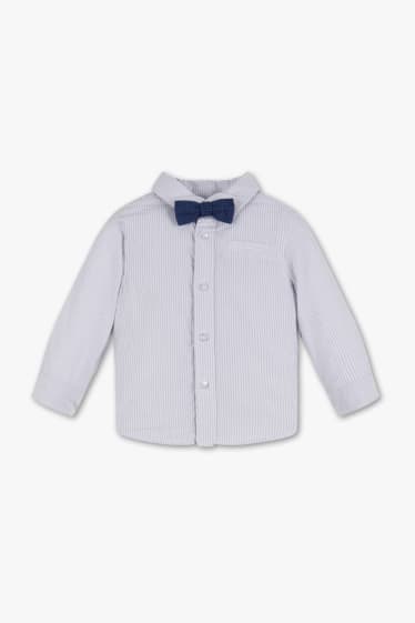 Babies - Set - baby shirt and bow tie  - striped - light gray