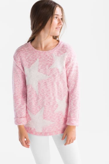 Bambini - Pullover lavorato a maglia - effetto brillante - bianco / rosa