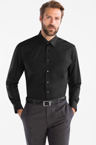 Hommes - Chemise de bureau - regular fit - col Kent - noir