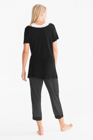 Damen - Pyjama - schwarz / weiß
