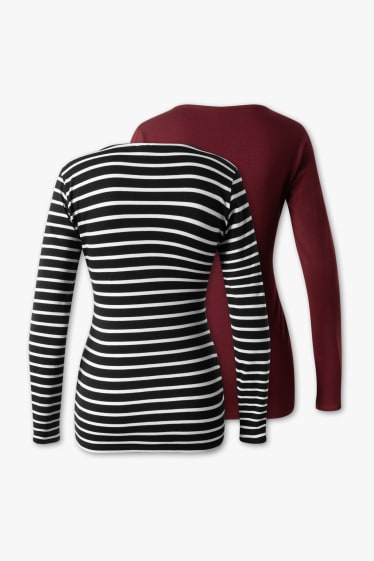 Mujer - Camiseta de manga larga para amamantar - Look 2 en 1 - Pack de 2 - rojo oscuro