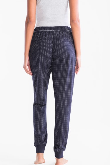 Femmes - Pantalon de pyjama - à pois - bleu foncé / blanc