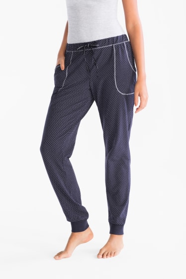 Femmes - Pantalon de pyjama - à pois - bleu foncé / blanc