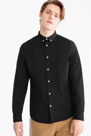 Hommes - CLOCKHOUSE - chemise en flanelle - col button down - noir